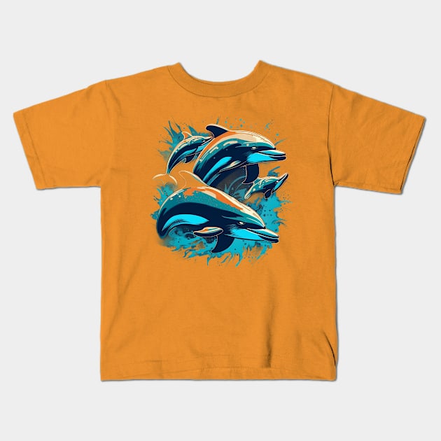 Sea Symphony Grunge Dolphins Kids T-Shirt by trubble